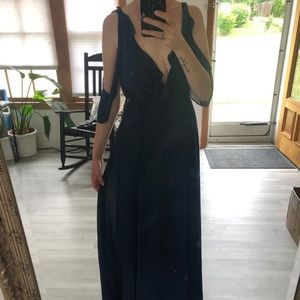 Boohoo Floor Length Navy Ruffle Dress